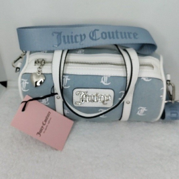 NWT Juicy Couture Queen Of Everything Mini Barrel Bag Denim Logo $79 - Picture 2 of 5